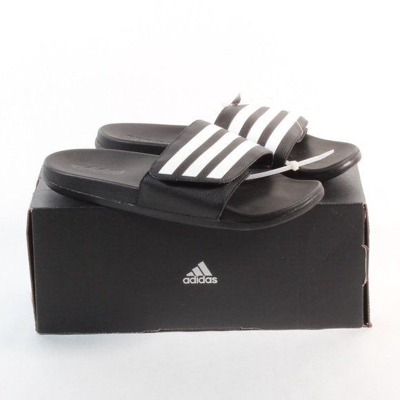 Men’s Adidas Comfort Slides Sandals Black White - Picture 3 of 8